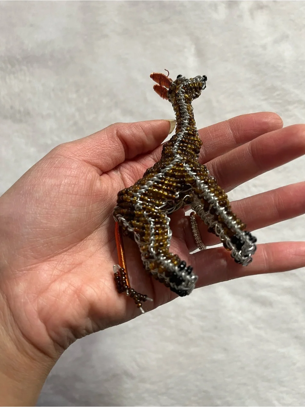 Giraffe small Beaded figure knick knack Giraffe Figurine - Brown & Copper